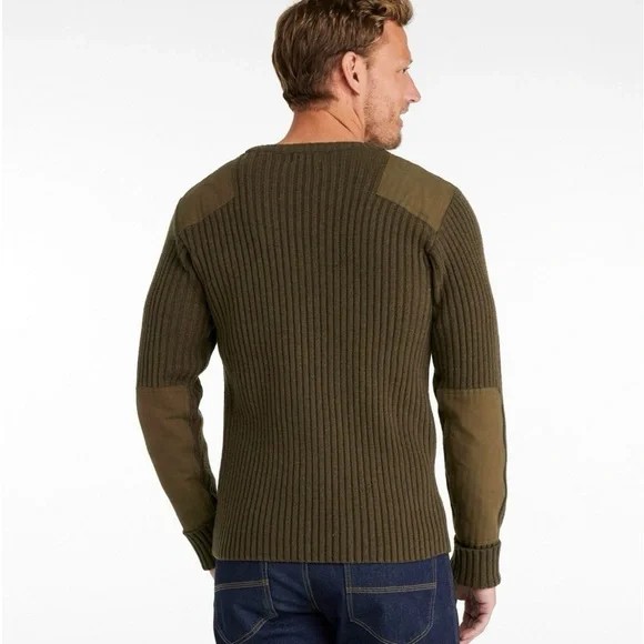 L.L. Bean Men's Ribbed Crewneck Commando Sweater - Deep Woods Green Heather